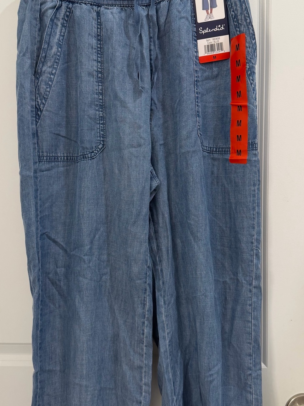 Splendid Light Blue Cropped Wide-Leg Chambray Pants Size Medium - Picture 3 of 4